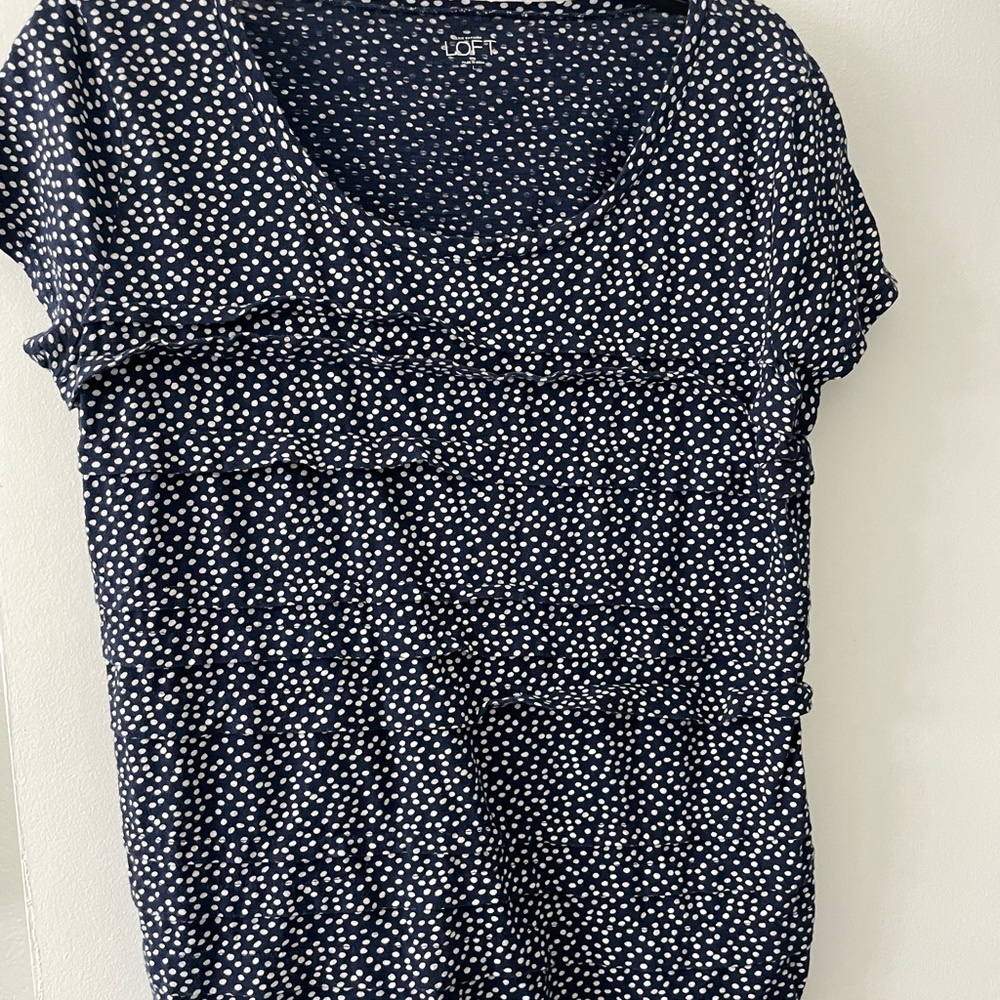 Short sleeve blue shirt with white polkadots